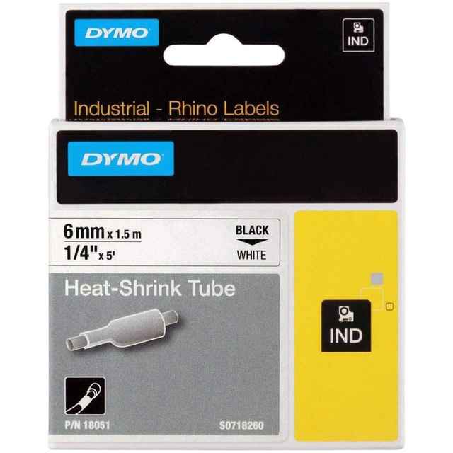 DYMO RHINO 18051 / S0718260 Heat-Shrink Tubing, 6 mm × 1.5 m, Black on White (391732)