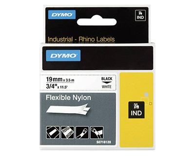 DYMO RHINO 18489 / S0718120 Flexible Nylon Label Tape, 19 mm × 3.5 m, Black on White (391910)