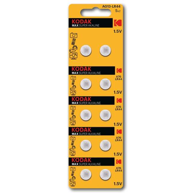 Kodak MAX Super Alkaline LR44 / AG13 Button Cell Batteries, 1.5 V, 10-Pack (KAG13-10) (8506.10)