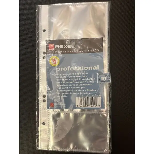 Rexel Professional Business Card Book Refill Pockets Pack of 10 (2101192)