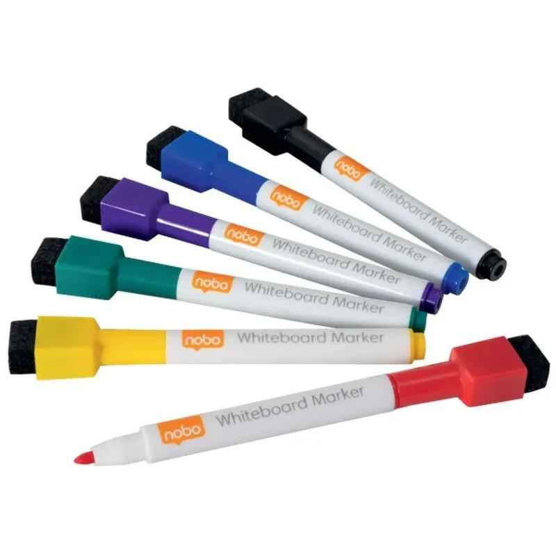 Nobo Mini Whiteboard Pens with Magnetic Eraser Cap Assorted Pack of 6 (1903792)