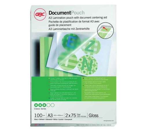 [ACR-LMP-1300] GBC Document Gloss Laminating Pouches A3 150 Micron Pack of 100 (3200745)