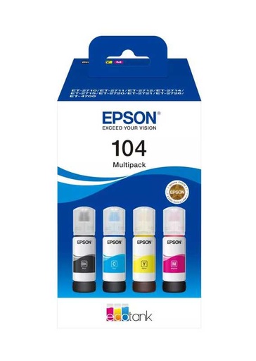 Epson 104 EcoTank Ink Bottles – Black, Cyan, Magenta & Yellow [C13T00P Series]